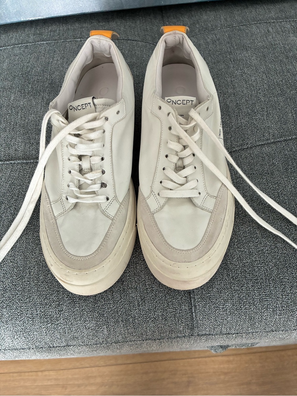 CONCEPT SX 7.5 Women’s Cream Athletic Sneakers with Yellow Tabs